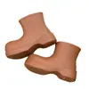 Sapatos Aquáticos Vermelhos da Moda Aumentadores de Altura Impermeáveis Antiderrapantes com Sola Grossa Botas de Chuva para Mulheres Moda Outono e Inverno Novos Versáteis Com Estampa de Logo