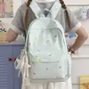 Mochila Bordada com Bolinhas Pastel Cor de Pêssego, Mochila Escolar Simples para Alunos do Ensino Fundamental, Mochila de Campus Leve e Fashion para Alunas do Ensino Médio