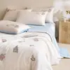 Juego de Edredón de Verano Bordado Lenzing Tencel Clase A de Cuatro Piezas, Edredón Delgado con Sensación Fresca de Verano, Juego de Edredón para Aire Acondicionado