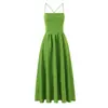 Vestido de longitud media para mujer estilo europeo y americano, con espalda descubierta y lazo en color verde fluorescente 8186, para venta al por mayor, primavera 2026