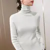 Camiseta Básica de Cuello Alto Gris para Mujer, Tejido Nuevo Estilo Otoño 2026, Ajuste Ceñido Suéter Superior 100% Lana, Lana Pura
