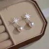 Pendientes de Perla de Agua Dulce Natural Forma de Gota Estrella Brillante de Zhuji Cuentas de Arroz de Alta Calidad Circonita Pendientes Elegantes Estilo Juvenil