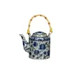 Juego de Té de Porcelana Azul y Blanco Peonía Tetera China Retro Olla con Asa para el Hogar Preparación de Té Azul y Blanco Cerámica Olla para Oficina