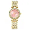 Reloj de Lujo Ligero para Mujer Transfronterizo con Números Romanos, Esfera Multicolor y Correa de Acero Incrustada con Diamantes, Reloj de Cuarzo, Suministro Directo del Fabricante