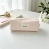 Estilo Coreano Estampado de Lunares Lazo Estuche Lápices Lindo Estilo Crema Bolsa de Almacenamiento de Tela Bolso de Mano de Alta Gama para Niña Bolsa de Lona
