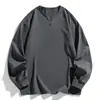Camiseta Henley Masculina Manga Longa Retro Americana Solta Outono Cor Sólida Top Esportivo Multicor Tendência Estação