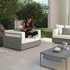 Combinação de Sofá de Rattan para Exterior Escandinavo com Mesa de Centro Proteção Solar Cadeira de Rattan Criativa Modelo de Varanda Sala de Jardim Mobiliário de Rattan