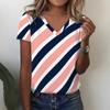 T-shirt casual de manga curta com decote em V, estampa digital 3D de listras, novo modelo de verão, direto da fábrica, para mulheres europeias e americanas