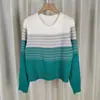 Camisa Base Xadrez com Ponto Jacquard Contrastante Nova Primavera e Verão Estilo Ocidental Manga Longa Camisa Pequena Gola Redonda Top de Malha de Seda de Gelo