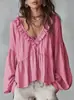 2026 Primavera/Verano Europeo y Americano Casual Dulce Volantes Mangas Abullonadas Plisado Camisa Top Tienda Independiente