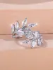 Anel Aberto Estilo Floresta com Zircônia Transfronteiriço Aliexpress, Design Elegante e Luxuoso de Galho e Folha Totalmente Cravejado, Joia de Mão de Alto Padrão e Exquisite