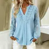 Estación Europea 2026 Comercio Exterior AliExpress Wish Camisa Más Vendida Nuevo Color Sólido Cuello en V Encaje Blusa para Mujer