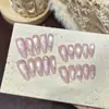 Dai Ruisen [Flores Desabrochando] Arte de Unha Gato Olho Rosa Suave Premium Flor Pequena Pintada à Mão Pontas de Unha Usáveis Feitas à Mão