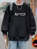 Moletom Preto e Branco de Gola Careca em Fleece Pesado Tendência Ins Moda Versátil Casual Marca Tendência Estilo Coreano Moletom de Gola Careca com Ombro Caído