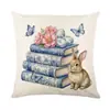 Funda de Almohada con Estampado Digital de Lino Transfronterizo, Conejo de Pascua, Decoración Festiva, Cojín para Sofá de Sala de Estar, Pedido Personalizado