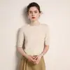Suéter premium de cashmere sem costura para mulheres, camisa base tricotada, gola redonda, mangas curtas, corte solto, afina a silhueta, top de camada interna