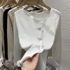 Top de Punto con Volantes para Mujer, Estilo Elegante Otoño e Invierno, Camiseta Base Única Irregular con Lazo