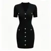 2026 Vestido Corto de Punto Sexy con Cuello en V para Mujer Shein Cintura Ceñida Botones Bodycon Rebaja Vacaciones en la Playa