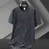 Camiseta de Algodón Pesado Lavado Vintage Teñida con Cera Color Sólido Manga Corta Holgada Moderna Retro Hombro Caído Cuello Redondo 260g