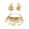 Venta Caliente Transfronteriza Collar de Anillo para Cuello con Cuello Rayado Exagerado Set de Collar y Aretes de Girasol Estilo Punk Metálico Europeo y Americano