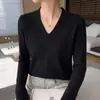 Suéter de Punto de Manga Larga para Mujer 2026 Otoño Nuevo Estilo Coreano Holgado Cuello en V Color Sólido Top con Elementos de Diseño