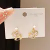 Aretes de Plata Bañada en Oro Real de 18K con Aguja de Plata, Circonita, Imitación de Perla, Nácar, Caballo Pequeño, Aretes Juveniles de Lujo de Gama Alta para Mujer