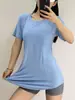 Ropa de Yoga de Alta Gama para Mujer, Estilo Nuevo, que Cubre la Cadera, Tops Deportivos Adelgazantes, Camisetas de Manga Corta de Longitud Media de Secado Rápido, Ropa de Fitness