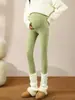Pantalones térmicos personalizados de cachemira y seda para mujeres embarazadas, estilo otoño e invierno, leggings de maternidad no restrictivos, leggings de maternidad para petite