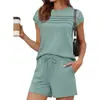 Conjunto de Dos Piezas Plisado Más Vendido de Amazon para Mujer, Conjunto Casual con Top de Manga Corta tipo Camiseta y Shorts con Cordón, Disponible para la Compra
