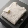 Suéter de lana de punto grueso de tres capas, cuello redondo bajo, corte ajustado para hombre, jersey 100% lana pura, moderno y a la moda para invierno