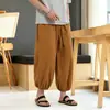 Pantalones de Linterna de Globo para Hombre Verano Estilo Delgado Estilo Chino Algodón Lino Pantalones Cortos Retro de Moda Marca Versátil Sueltos de Pierna Ancha