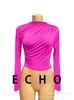 Echo Camiseta Base Interna Negra Ajustada Slim-Fit Cuello Medio Alto Diseño Veraniego para Mujer Camiseta Ajustada de Manga Larga Camiseta Plisada