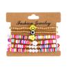 Promoção Quente da Amazon Verão Letras de Argila Colorida Pulseira com Contas de Rosto Sorridente Conjunto de Pulseiras Elásticas de Cerâmica Macia Vintage