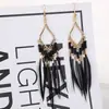 Brincos de Pena Boêmios Europeus e Americanos, Brincos de Franja Estilo Étnico Exagerado Retrô para Feriados, Acessórios de Viagem de Yunnan para Mulheres