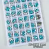 Unhas Postiças Acabamento Base Sem Fundo Azul Marinho Chamativo Ornamentos Cravejados com Strass Redondo Oval Retangular Ângulo Reto Unha Feita à Mão Cravejada com Strass