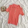 2026 Nuevo Top Corto Estilo Coreano Chic Retro Dulce Ajustado de Color Liso con Cuello Polo Casual para Mujer