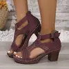 Sandalias de Tacón Alto de Verano para Mujer de Comercio Exterior 2025 Transfronterizas Talla Grande Boca de Pez Tacón Grueso Para Exteriores Sandalias Huecas de Tacón Alto Venta al por Mayor