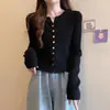 Cárdigan de Punto Fino de Manga Larga Negro para Primavera Otoño Top Exterior Corto Delgado Petite Suéter Abrigo para Mujer
