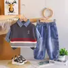 Roupas Infantis Conjunto Outono para Meninos 2026 Novo Elegante Colete Suéter de Bebê Conjunto de Três Peças Roupas Infantis Bonitas Atacado