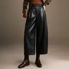 Calça larga de couro PU emagrecedora com corte curvo para mulheres, nova calça cropped de cintura alta que cobre o quadril para o outono e inverno de 2026, calça casual da moda para o dia a dia