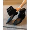 Primer Encuentro Ji Botines Cuadrados Retro para Mujer Nuevos Versátiles con Cremallera Trasera Huecos Aumentadores Internos de Altura Botas de Pantalón Botas Adelgazantes