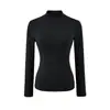 Camisa Básica Térmica com Forro de Fleece, Manga Longa, Gola Alta, Ajustada ao Corpo, Estilo Puramente Sexy, Top Elástico Justo, Camada com uma Camiseta de Cor Sólida