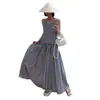 Dongdaemun INS Verano Nuevas Llegadas Estilo Francés de Nicho Estilo Resort Diseño de Patchwork Lateral Raya Vestido Camisola Mujer