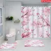Juego de Cuatro Piezas de Cortina de Ducha y Alfombrilla de Baño con Diseño de Flores y Plantas Transfronterizas para Baño del Hogar, Cortina de Ducha Divisoria de Separación Seca y Húmeda, Cortina de Ducha Impermeable