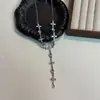 Colar Cruz Diamante Completo da Moda para Pendente de Mulher Corrente Clavicular Borla Longa em Y Colar High-End e Brilhante