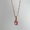 Dazan Piedra de Colores Moda Transfronteriza Europea y Americana Retro Simple Acero de Titanio Chapado en Oro de 18 Quilates Collar con Zirconia Grande Piedra de Nacimiento