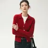 Nuevo Cárdigan de Cachemira para Mujer Otoño/Invierno 2026 con Tejido Calado, Cuello Polo y Borde de Encaje