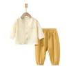 Set de Muselina para Bebé, Ropa de Casa para Bebé, Conjunto de Camiseta de Manga Larga de Doble Capa de Algodón Puro y Pantalones, Ropa de Verano con Aire Acondicionado para Niños y Niñas