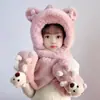 Sombrero Bufanda Guantes de Oreja de Oso Tridimensional Estilo Coreano Juego de Tres Piezas para Mujer Invierno Engrosado Cálido Sombrero para Padres e Hijos