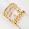 Pulseiras e tornozeleiras de corrente multicamadas para mulheres, estilo hip-hop, corrente grossa com contas redondas, conjunto de pulseira e tornozeleira transfronteiriça europeia e americana, atacado